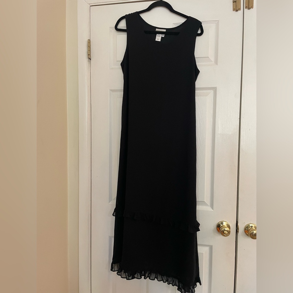 Coldwater Creek Black Sleeveless layered ruffle modest Dress petite medium